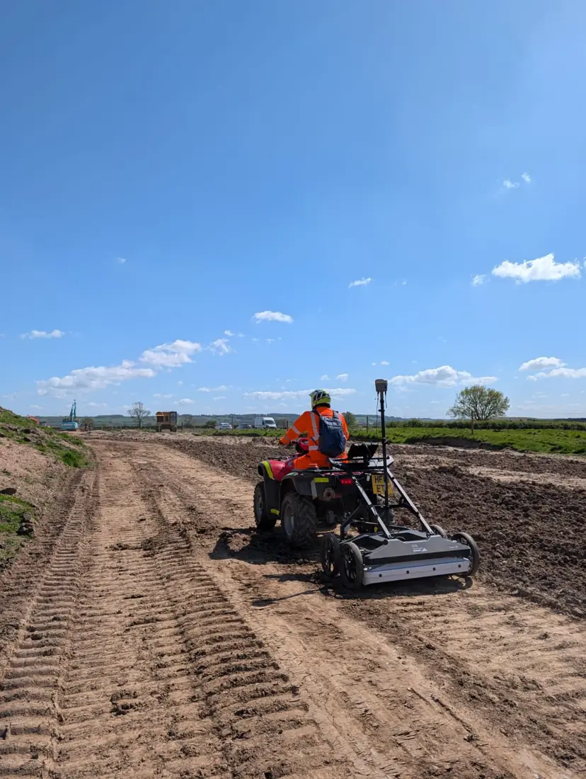 GPR array towed by quad bike across a development site